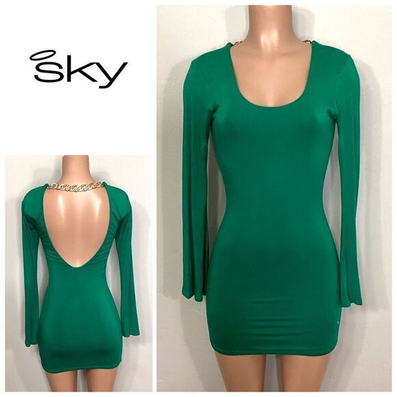 New. SKY long sleeve embellished Kelly green dress. RUNS SMALL. Normally $200 - Picture 1 of 8
